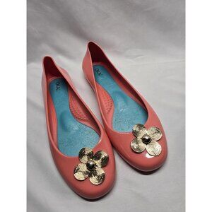 Oka B Women’s Coral Ballet Flats With Metal Accent Flower Rubber Shoes Size 10